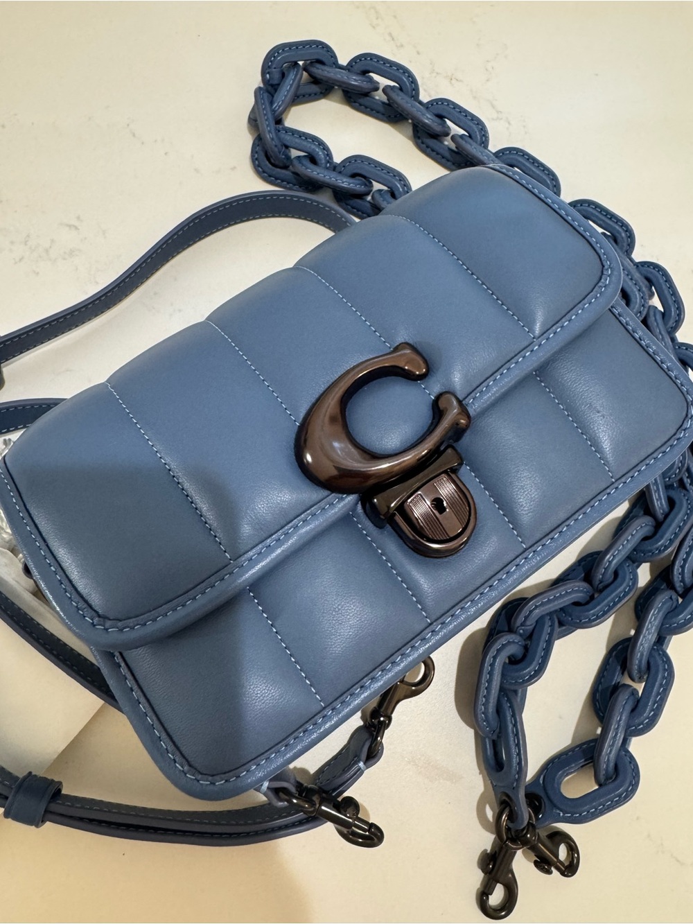 Coach Quilted Dusty Blue Mini Crossbody with 2 straps - Picture 3 of 8